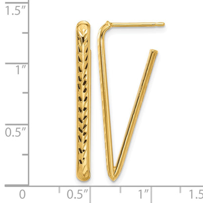 10K Yellow Gold Polished And Diamond Cut Triangle Post Earrings