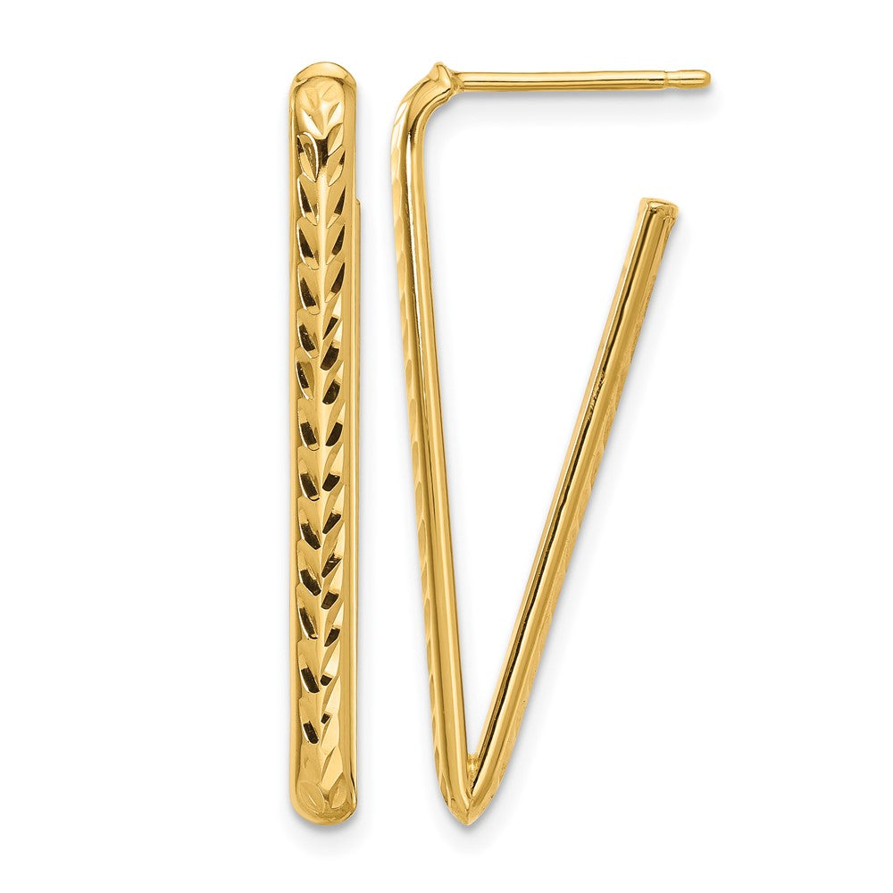 10K Yellow Gold Polished And Diamond Cut Triangle Post Earrings
