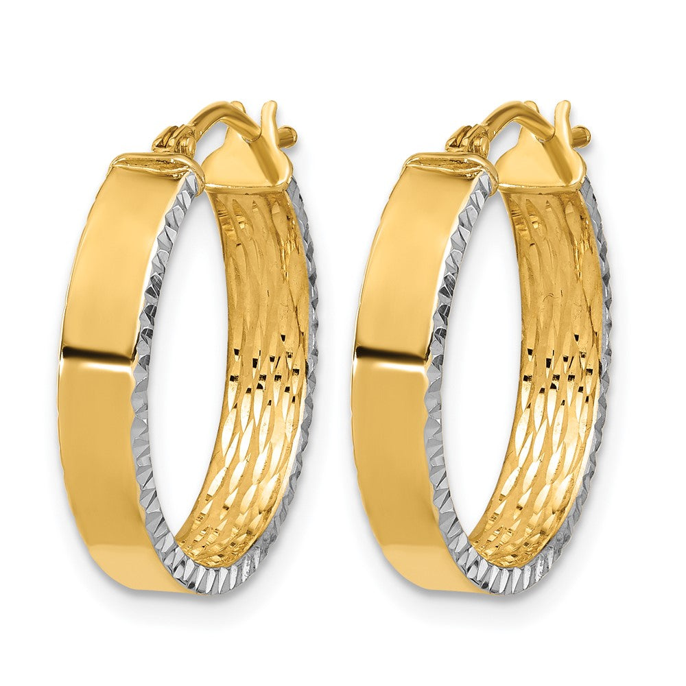 10K Yellow Rhodium W/ White Polished And Diamond Cut Hoop Earrings