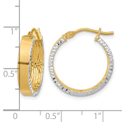 10K Yellow Rhodium W/ White Polished And Diamond Cut Hoop Earrings