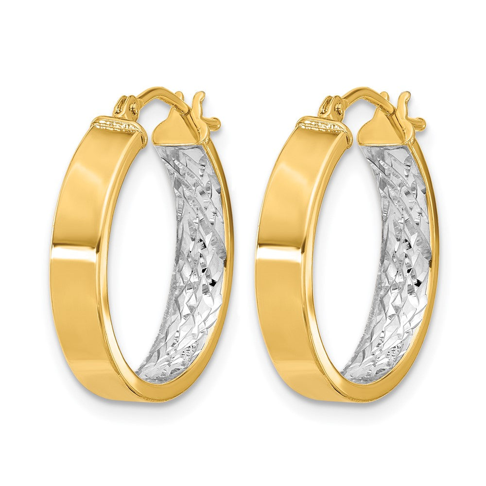 10K Yellow Rhodium W/ White Polished And Diamond Cut Hoop Earrings