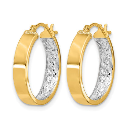 10K Yellow Rhodium W/ White Polished And Diamond Cut Hoop Earrings