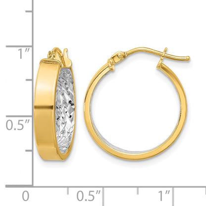 10K Yellow Rhodium W/ White Polished And Diamond Cut Hoop Earrings