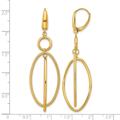 10K Yellow Gold Polished And Textured Oval Dangle Leverback Earrings