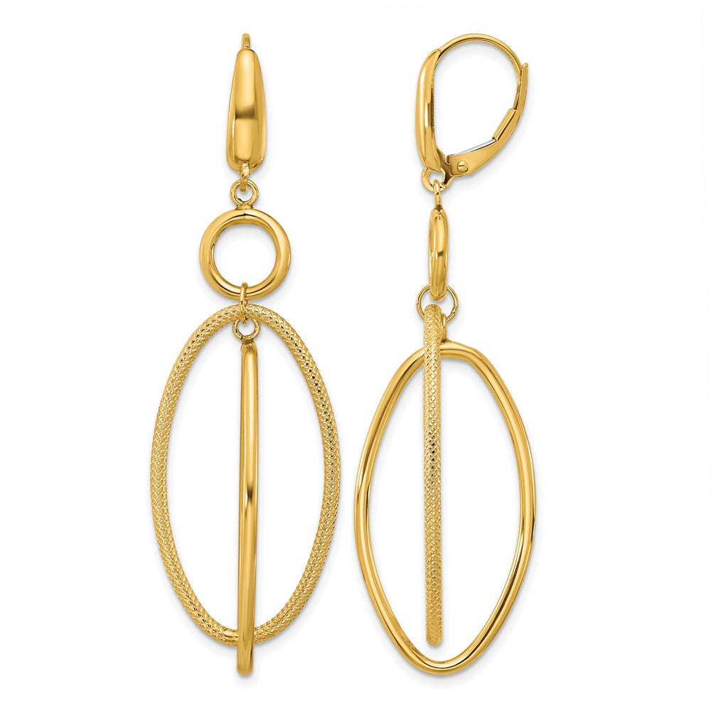 10K Yellow Gold Polished And Textured Oval Dangle Leverback Earrings