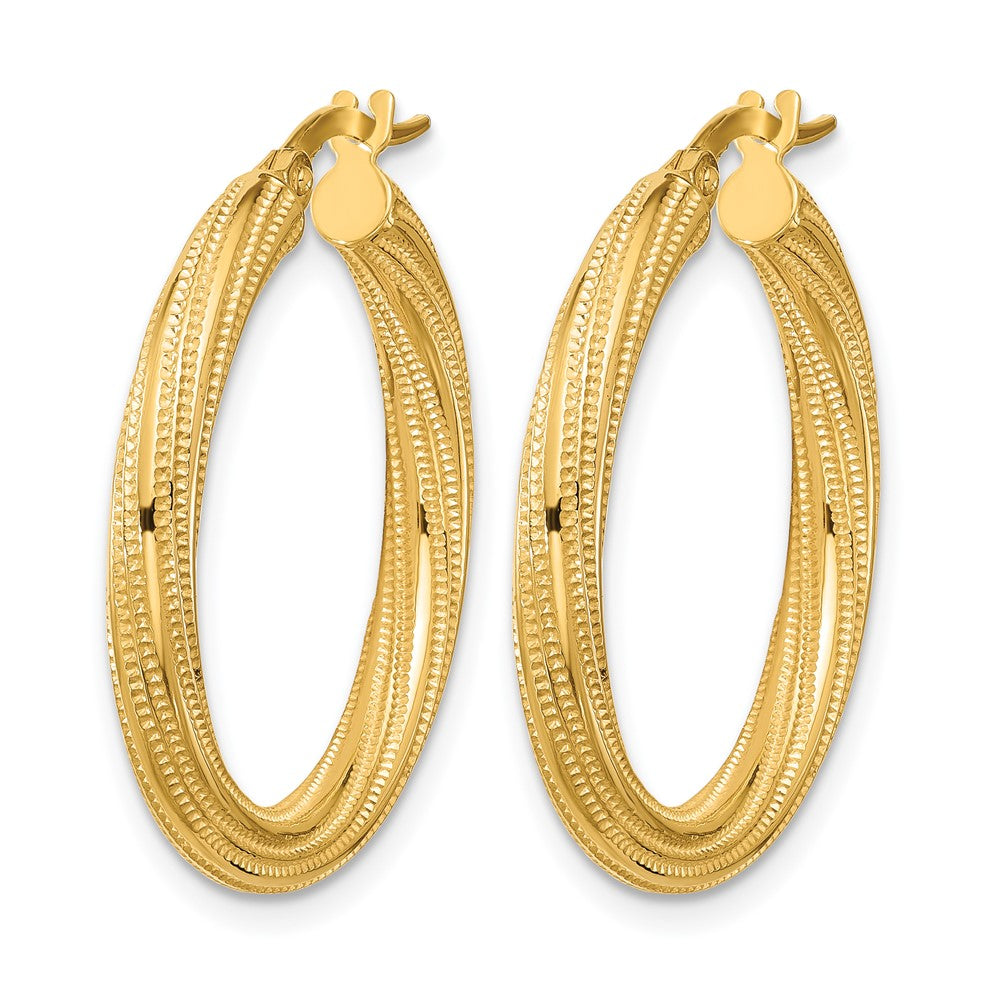 10K Yellow Gold Polished And Textured Twisted Tube Hoop Earrings