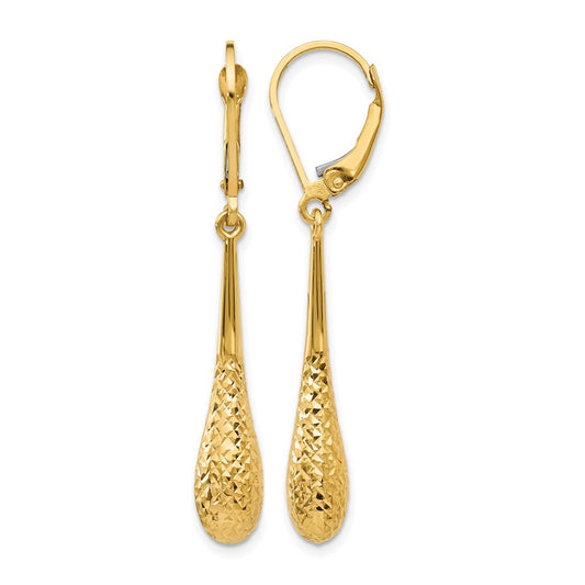 10K Yellow Gold Polished And D/C Leverback Earrings