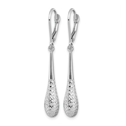 10K White Gold Polished And D/C Leverback Earrings