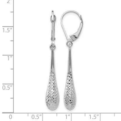 10K White Gold Polished And D/C Leverback Earrings