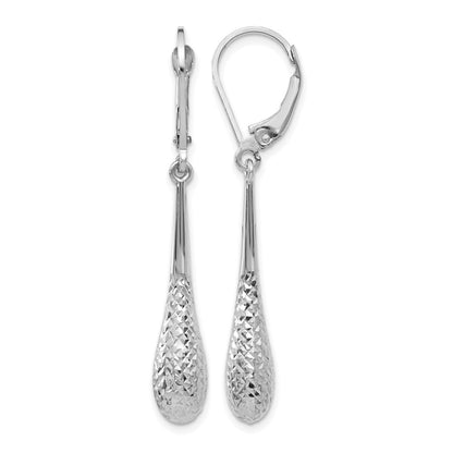 10K White Gold Polished And D/C Leverback Earrings
