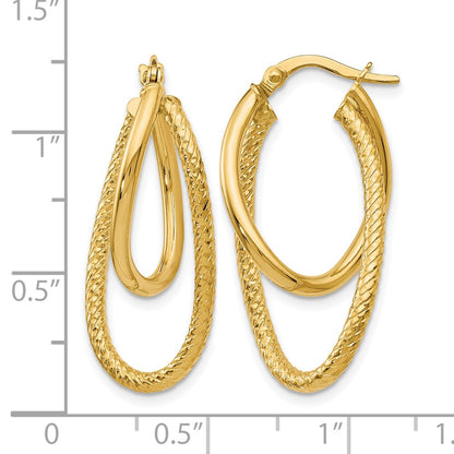 10K Yellow Gold Polished And Textured Hinged Hoop Earrings