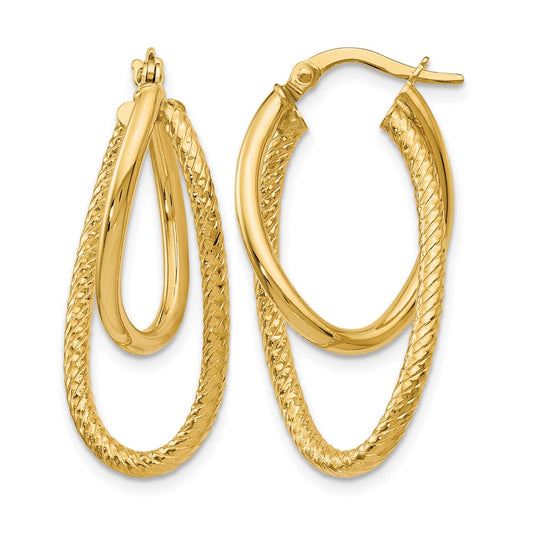 10K Yellow Gold Polished And Textured Hinged Hoop Earrings