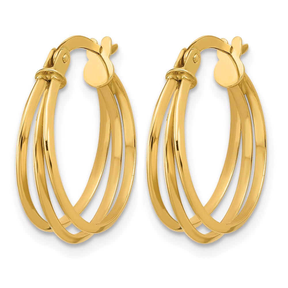 10K Yellow Gold Polished 3 Row Round Hoop Earrings