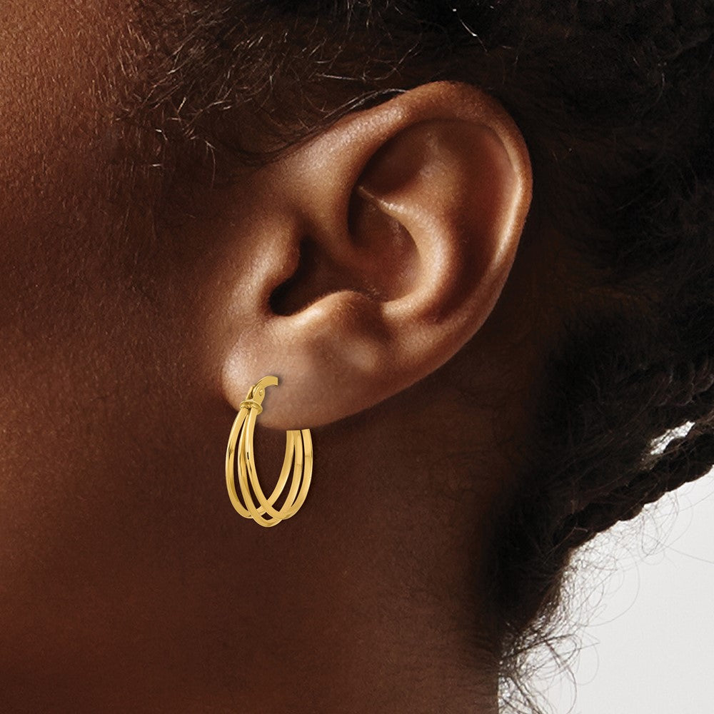 10K Yellow Gold Polished 3 Row Round Hoop Earrings