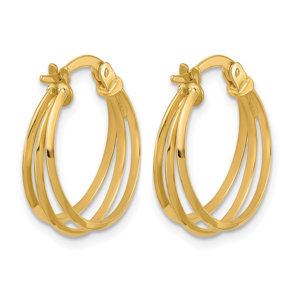 10K Yellow Gold Polished 3 Row Round Hoop Earrings