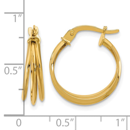 10K Yellow Gold Polished 3 Row Round Hoop Earrings