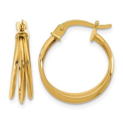 10K Yellow Gold Polished 3 Row Round Hoop Earrings