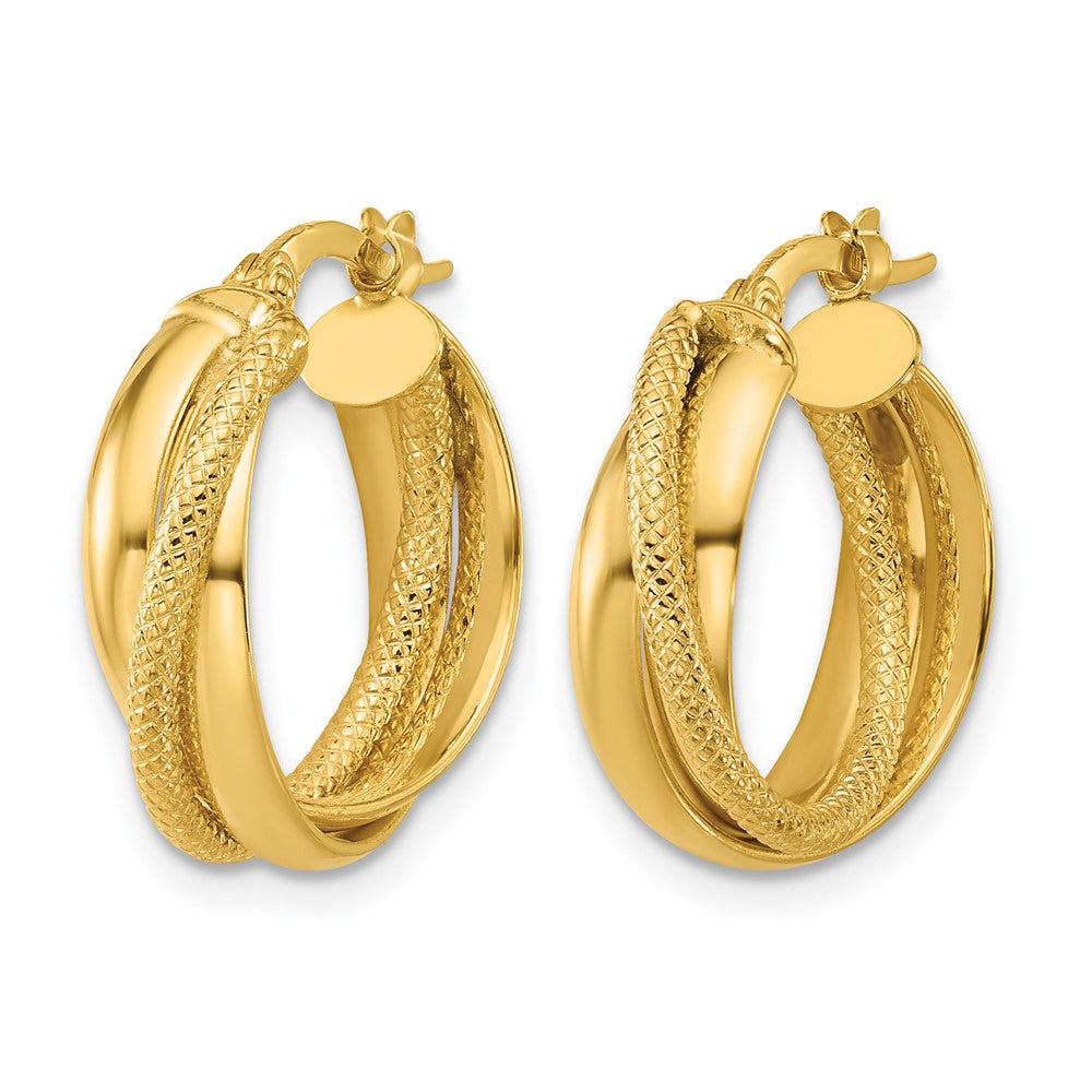 10K Yellow Gold Polished And Textured Round Hoop Earrings
