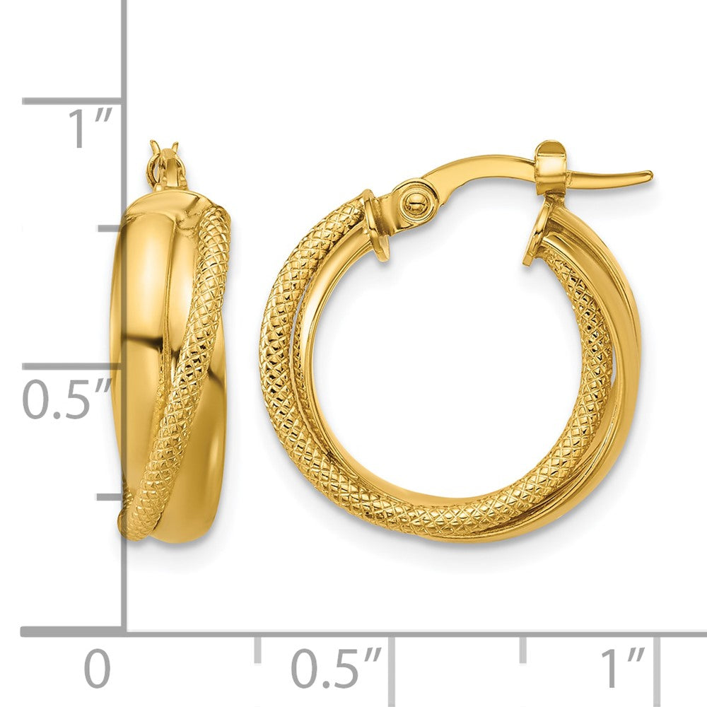 10K Yellow Gold Polished And Textured Round Hoop Earrings