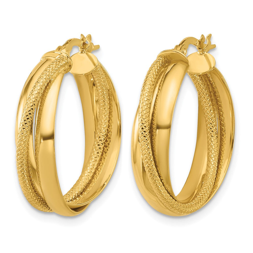 10K Yellow Gold Polished And Textured Round Hoop Earrings