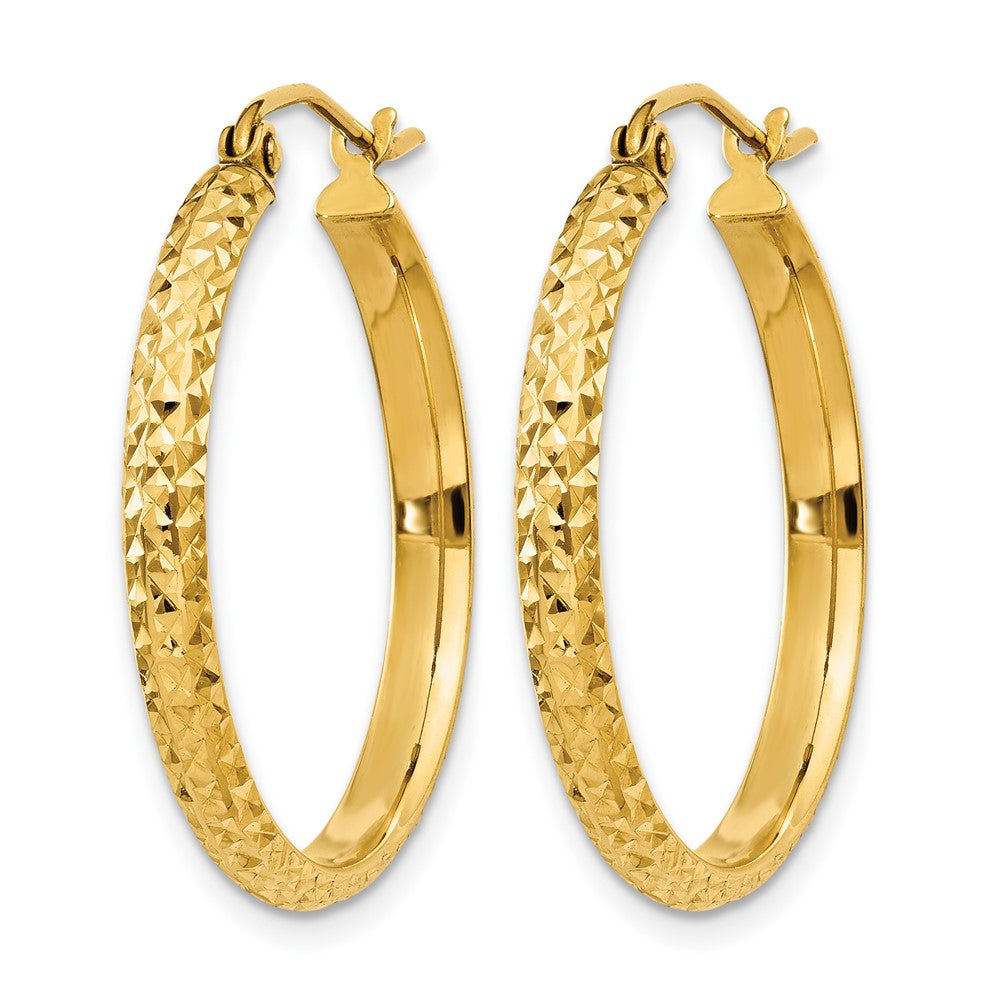 10K Yellow Gold D/C 2.8X25mm Hollow Hoop Earrings