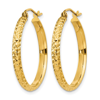 10K Yellow Gold D/C 2.8X25mm Hollow Hoop Earrings