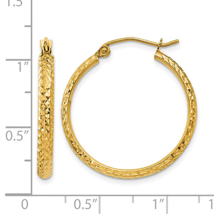 10K Yellow Gold D/C 2.8X25mm Hollow Hoop Earrings