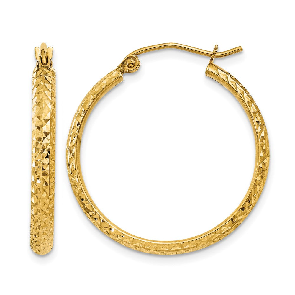 10K Yellow Gold D/C 2.8X25mm Hollow Hoop Earrings