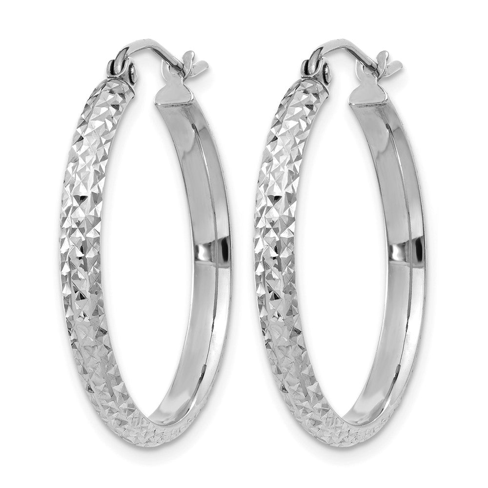 10K White Gold D/C 2.8X25mm Hollow Hoop Earrings