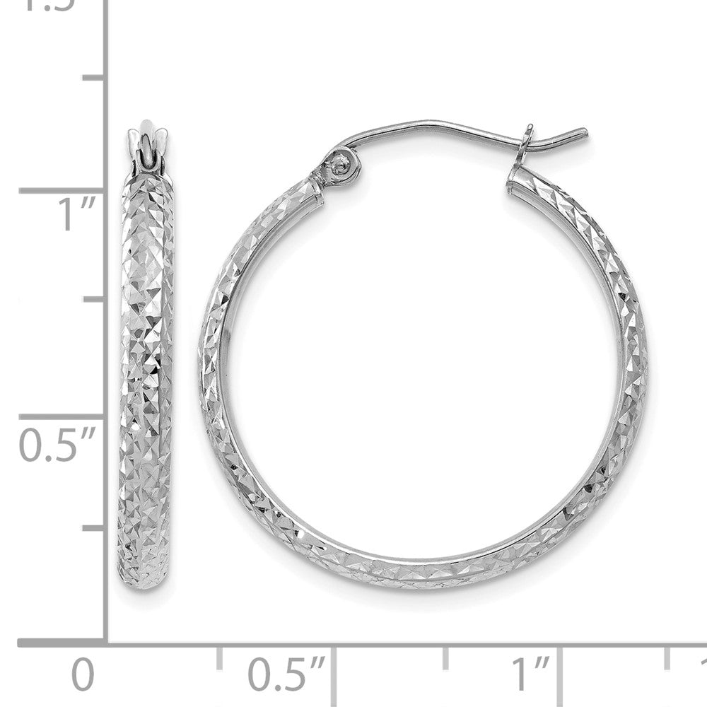 10K White Gold D/C 2.8X25mm Hollow Hoop Earrings