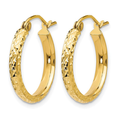 10K Yellow Gold D/C 2.8X18mm Hollow Hoop Earrings