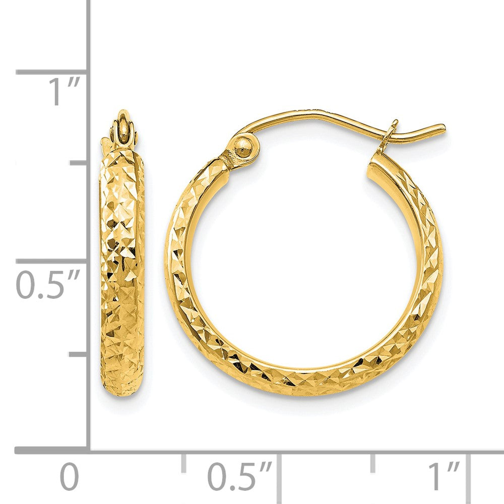 10K Yellow Gold D/C 2.8X18mm Hollow Hoop Earrings