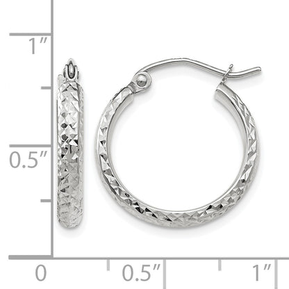 10K White Gold D/C 2.8X18mm Hollow Hoop Earrings