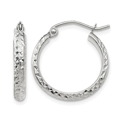 10K White Gold D/C 2.8X18mm Hollow Hoop Earrings