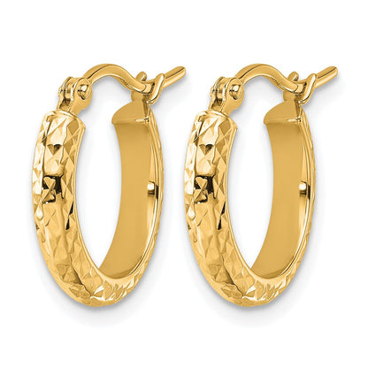 10K Yellow Gold Diamond Cut 2.8X15mm Hollow Hoop Earrings