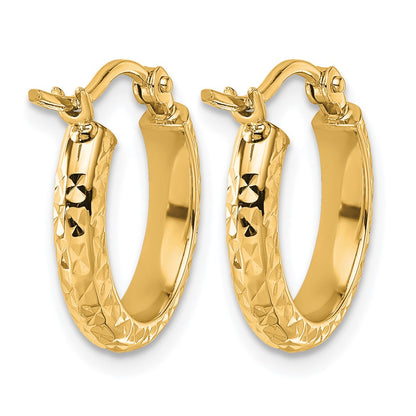 10K Yellow Gold Diamond Cut 2.8X15mm Hollow Hoop Earrings