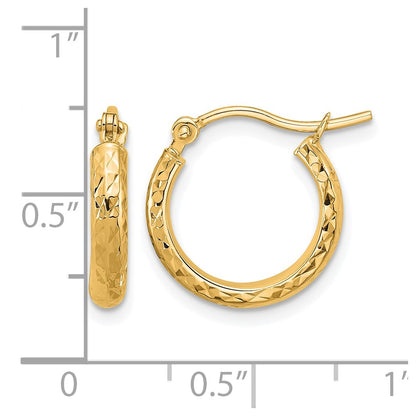 10K Yellow Gold Diamond Cut 2.8X15mm Hollow Hoop Earrings