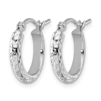10K White Gold D/C 2.8X15mm Hollow Hoop Earrings