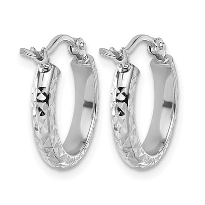 10K White Gold D/C 2.8X15mm Hollow Hoop Earrings