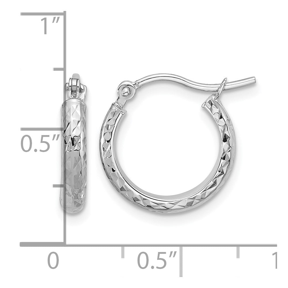 10K White Gold D/C 2.8X15mm Hollow Hoop Earrings