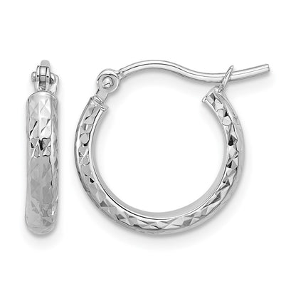 10K White Gold D/C 2.8X15mm Hollow Hoop Earrings