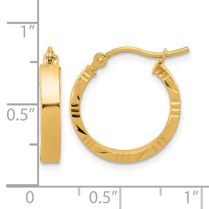 10K Yellow Gold Small 3mm D/C Edge Polished Hoop Earrings