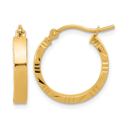 10K Yellow Gold Small 3mm D/C Edge Polished Hoop Earrings