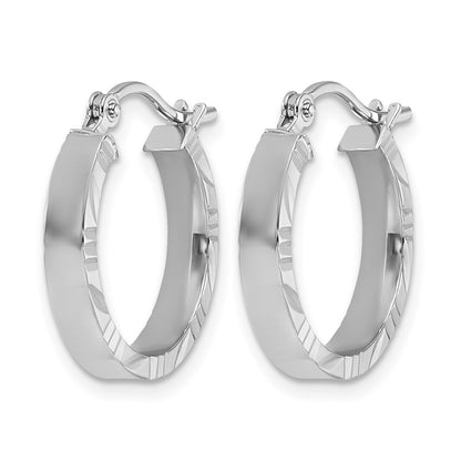 10K White Gold Small 3mm D/C Edge Polished Hoop Earrings