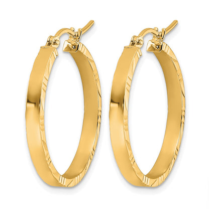 10K Yellow Gold D/C Edge Medium 3mm Polished Hoop Earrings