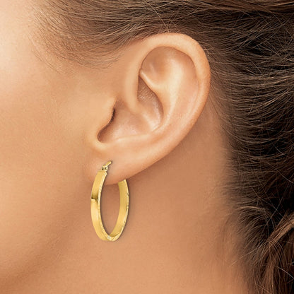 10K Yellow Gold D/C Edge Medium 3mm Polished Hoop Earrings