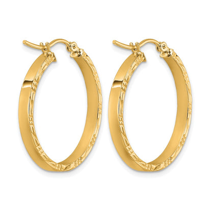 10K Yellow Gold D/C Edge Medium 3mm Polished Hoop Earrings
