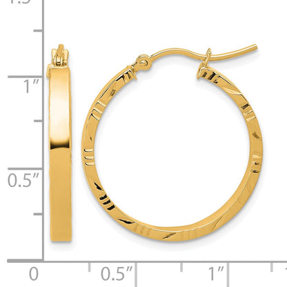 10K Yellow Gold D/C Edge Medium 3mm Polished Hoop Earrings