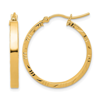 10K Yellow Gold D/C Edge Medium 3mm Polished Hoop Earrings