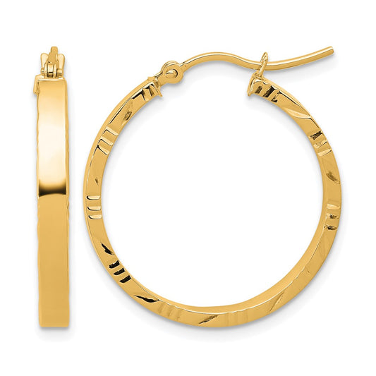 10K Yellow Gold D/C Edge Medium 3mm Polished Hoop Earrings